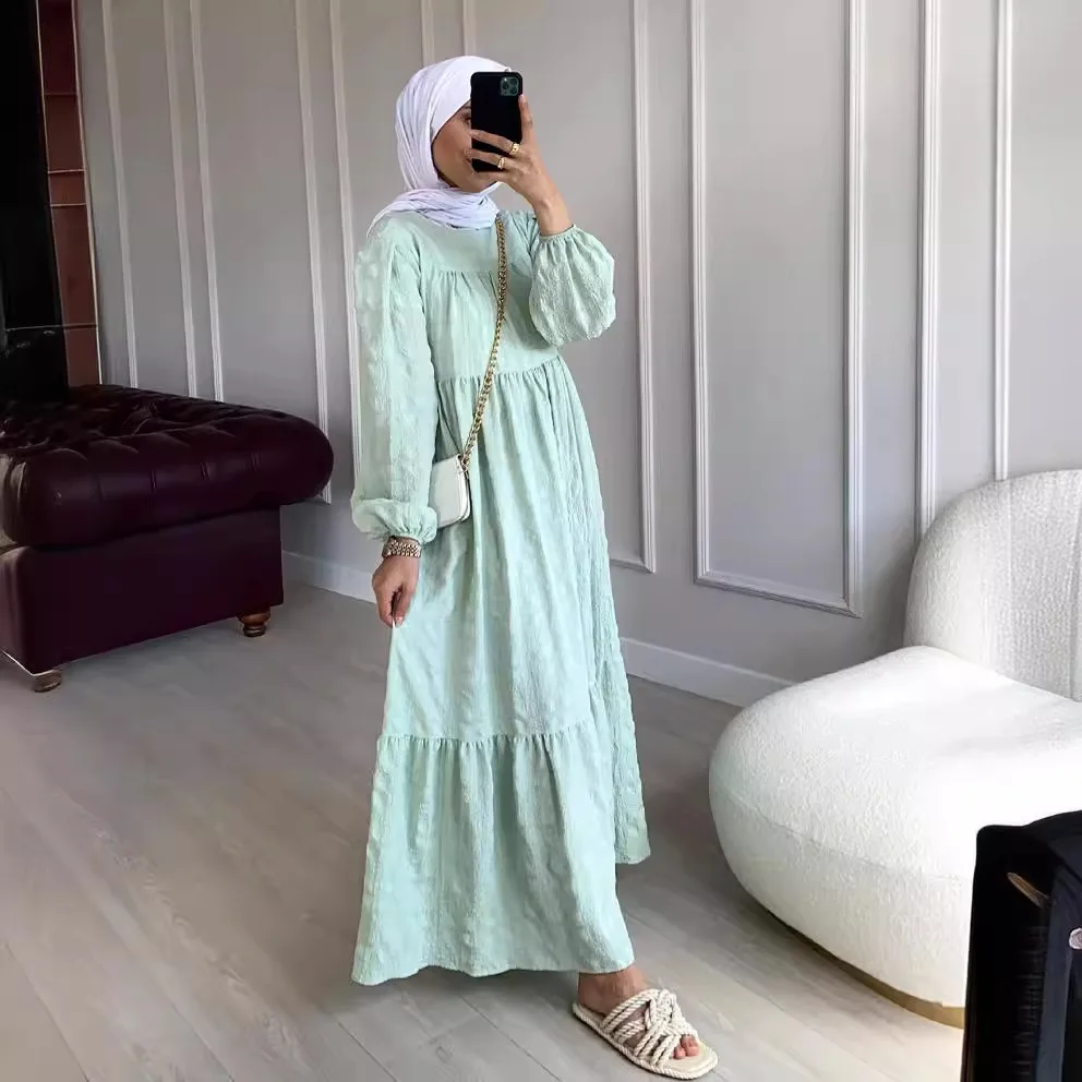 

Fashion Muslim Dress Woman Long Sleeve Abayas for Women Elegant Solid Color Patchwork Party Dresses Vintage Abaya Kaftan Robes