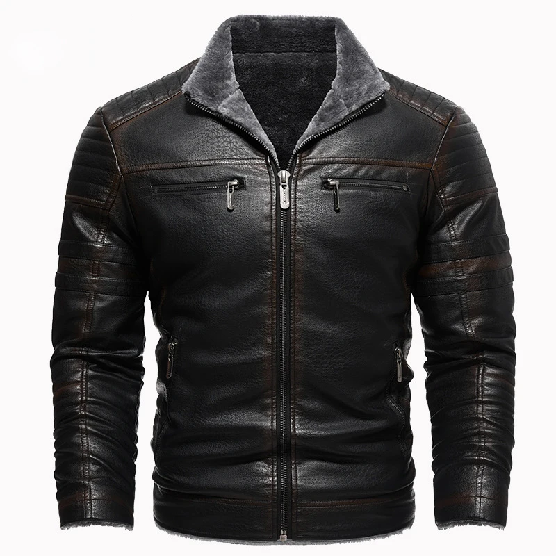 Maxulla Winter Men's PU Jackets Fashion Mens Motorcycle Leather Coats Casual Fur Collar Warm Biker Leather Coat Mens Clothing 2