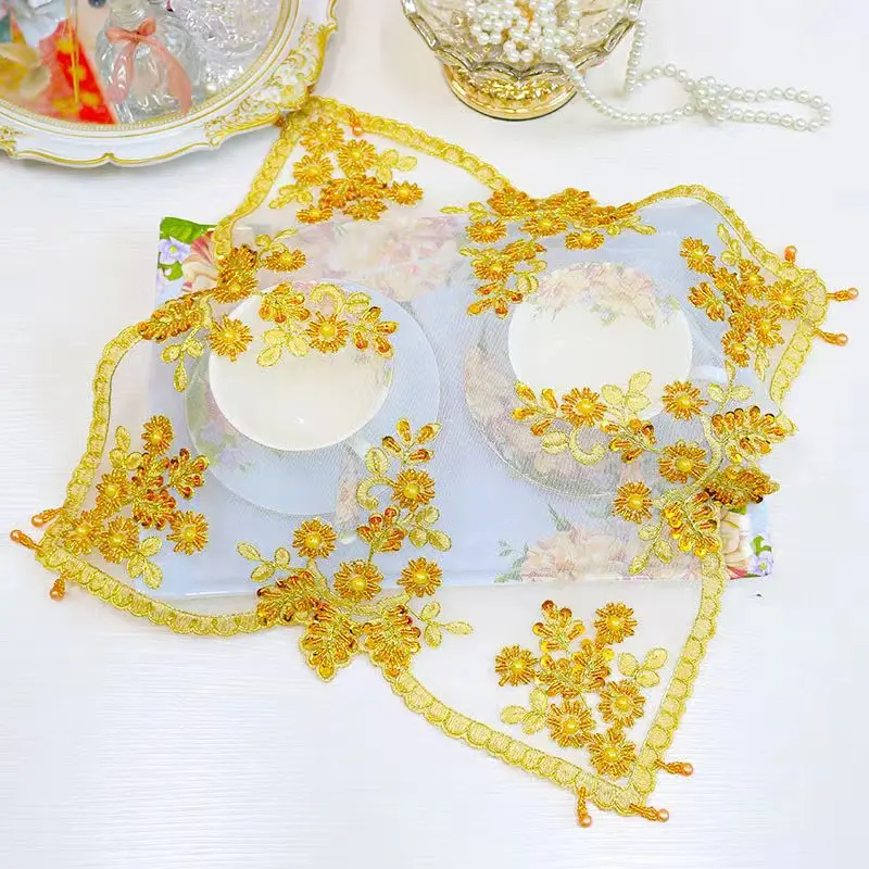 

Luxury beads flowers Embroidery table cloth cover kitchen Christmas wedding dining tablecloth Table decoration and accessories