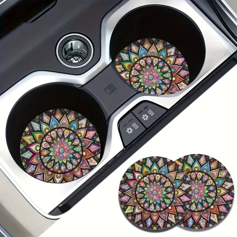 Cup Holder Coasters Cup Holder Inserts Cup Holder Insert 2Pcs/set 7cm Car Cup Holder Vintage Mandala Flower Silent Anti-Slip Silicone Insert Coaster Mat Universal Interior Accessories