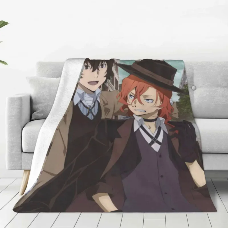 

Bungo Stray Dogs Blanket Japan Cartoon Hat Camping Flannel Bedding Throws Warm Outdoor Design Bedspread Gift Idea