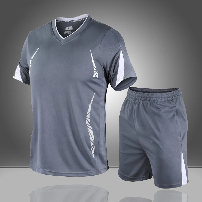 

2023 Summer Mens Jogger Set Sweat Suit Quick Dry Breathable T Shirt + Shorts Two Piece Set Men Running Suits Sportswear Size 5XL