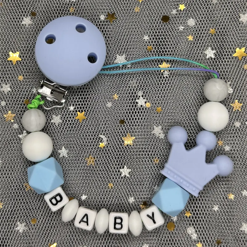 Free Personalized Name Baby Pacifier Clip Chain Silicone Beads Teething Dummy Nipple Holder Clip Newborn Teether Toy Gift