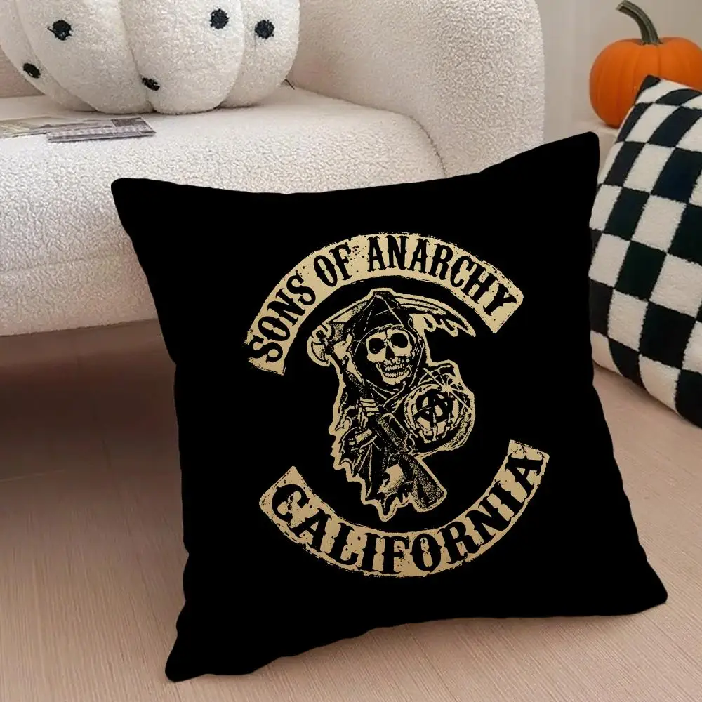 American Biker Drama S-Sons of Anarchy 쿠션 커버 투척 베개 커버 숨겨진 버튼 내구성이 뛰어난 폴리에스테르 의자 쿠션