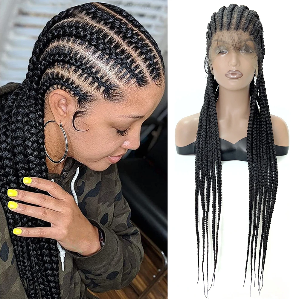 

36 Inches Full Lace Wigs Box Braided Wig Cornrow Braids Lace Wigs Synthetic Knotless Box Braids Lace Front Wigs for Black Women