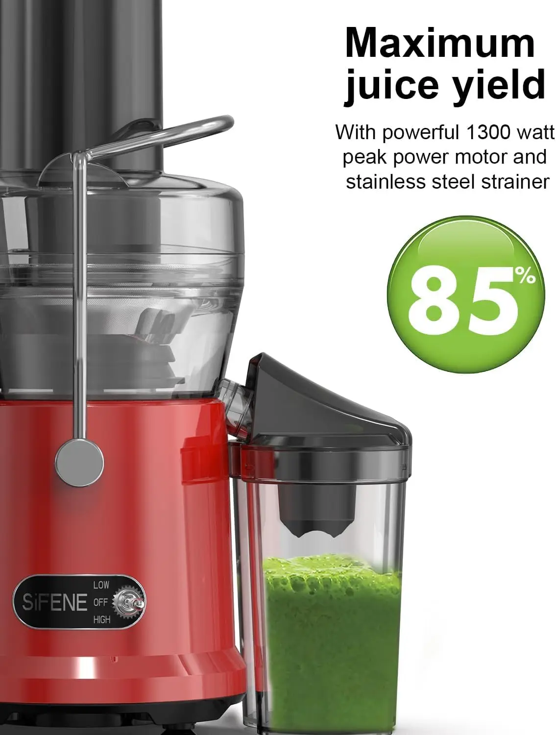 SiFENE Centrifugal Juicer Machine, Rapid 1000W Juice Extractor, Large 3.2'' Feed Chute for Whole Fruit & Veg Juicing, Red 3