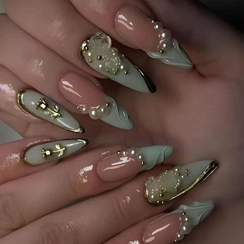 24 fake nails, duck nails almond nails fashionable wearable nails, ladies press nails, including 1 nail glue and 1 nail file 1