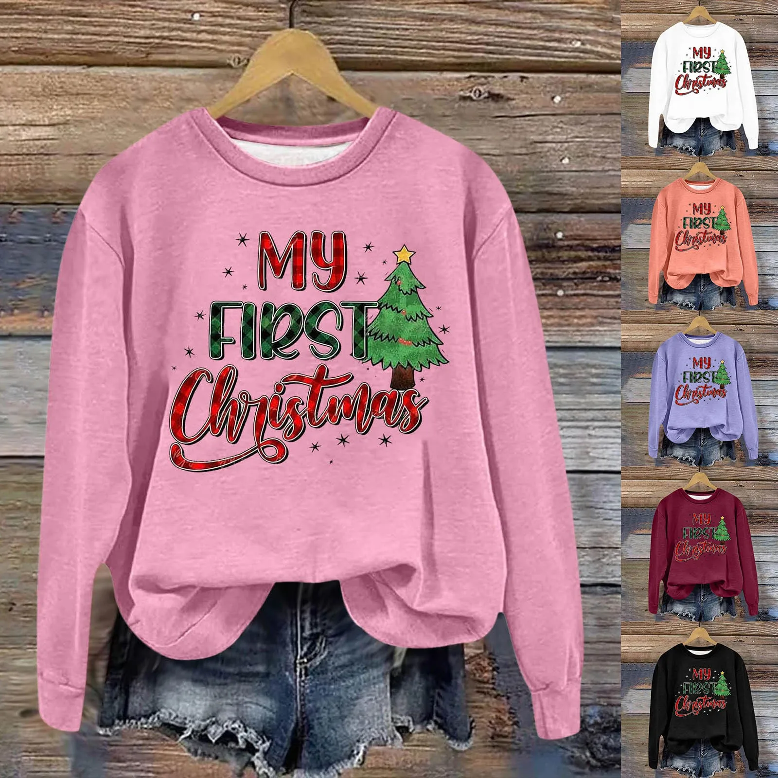 

Hoodies Women Athletic Print Christmas Tree Merry Christmas Womens Pullover Crewneck Long Womens Long Sleeve Quilted Pullover