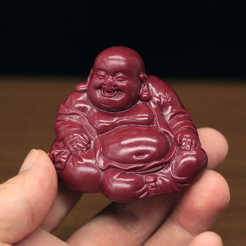 

Natural mineral cinnabar safe Maitreya Buddha purple sand pot-bellied laughing ornaments