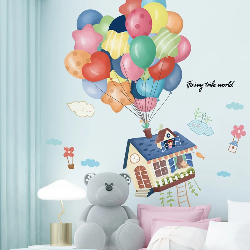 

[shijuekongjian] Creative Balloons Wall Stickers DIY Cartoon House Wall Decals for Kids Rooms Baby Bedroom Nursery Decoration