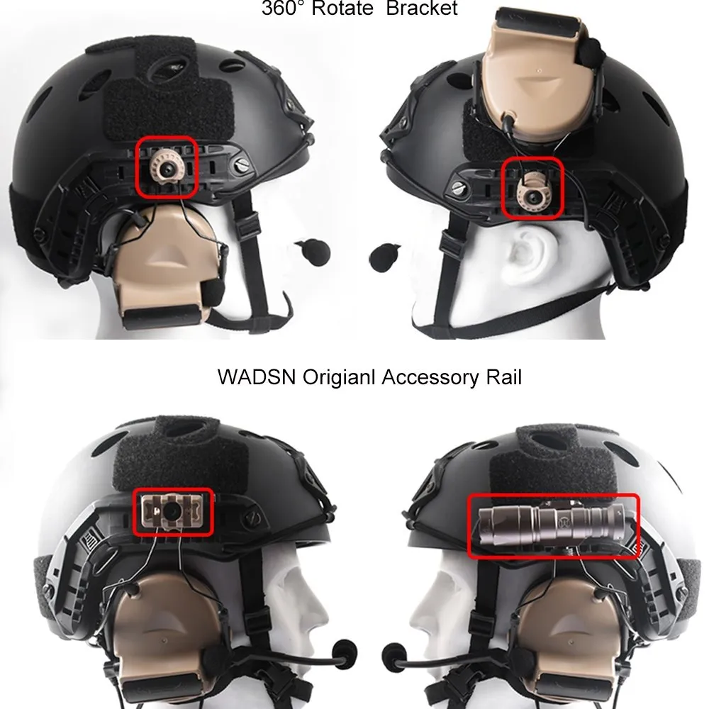 WADSN Tactical Helmet Headset Comtac II WithFast Helmet Rail Adapter ARC Airsoft No Noise-Reduce Hunting Communication Headphone