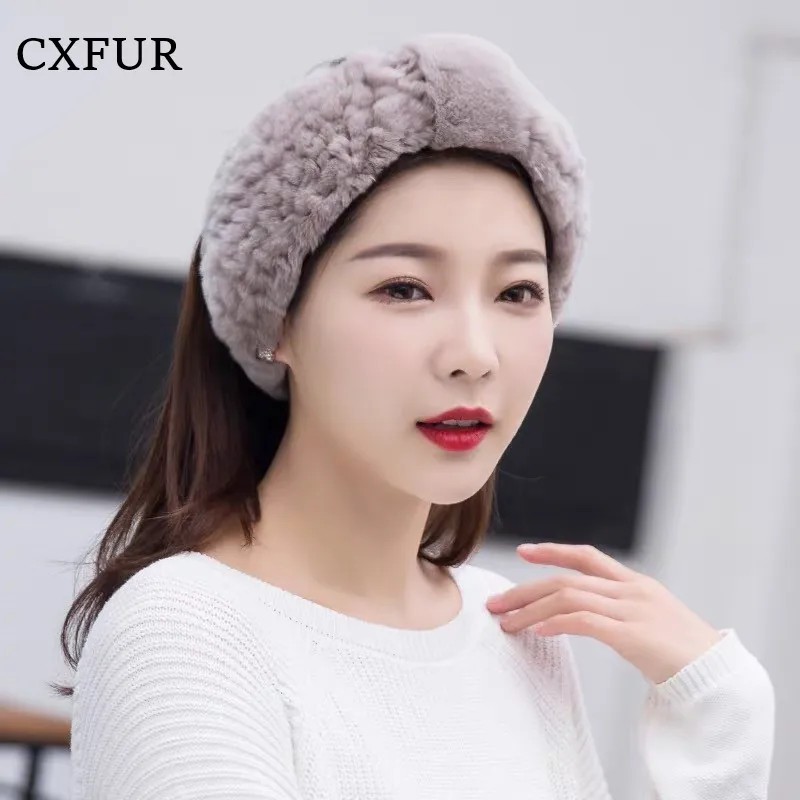 

Hand Knit Hair Bands Women Real Rex Rabbit Fur Snood Headband CX-E-04B