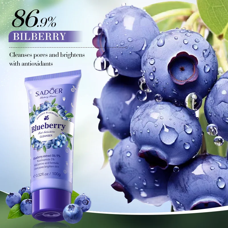 SADOER Blueberry Amino Acid Facial Cleanser Faces skincare Moisturizing Firming Face Wash Foam Cleanser Skin Care Products 4