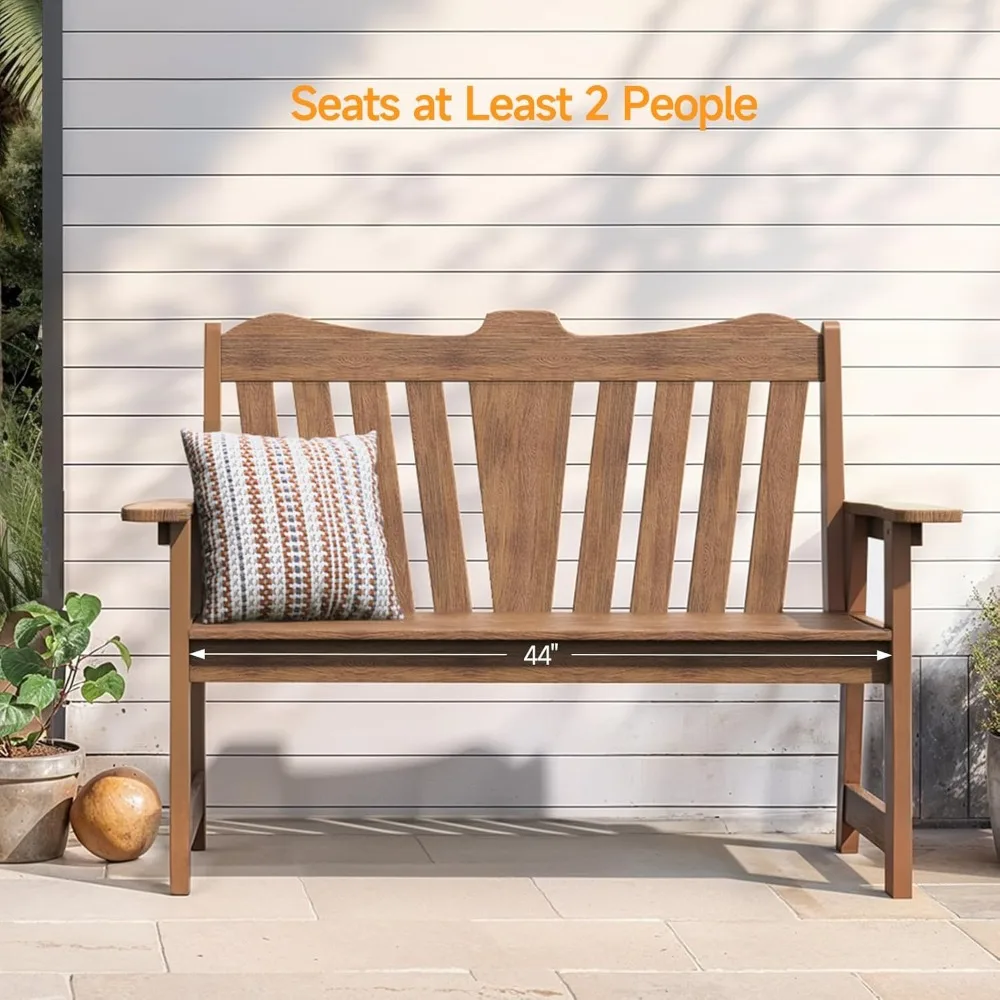 Outdoor Bench, 2-Person Weatherproof Garden Bench with Wide Armrests and Backrest, All-Weather Patio Bench Will not Rot and Fade 2