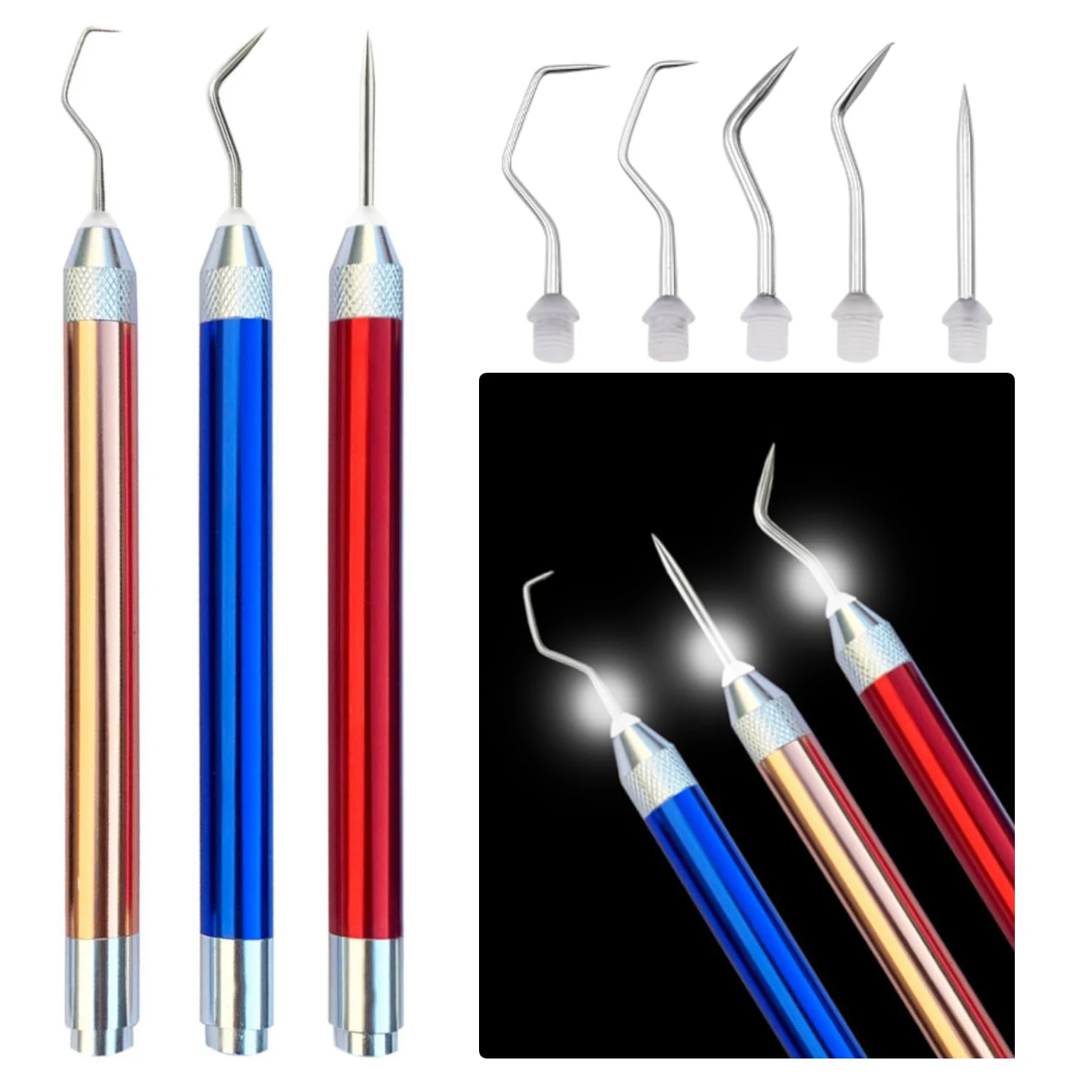 3PCS Weeding Tools for Vinyl, Vinyl Weeding Tool with 5 Hooks,LED Light Vinyl Tools for Embossing,Silhouettes,DIY Craft,Sticker