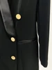 HIGH STREET Newest 2024 Designer Fashion Women's Metal Button Rhinestone Diamonds Beading Badge Shawl Collar Long Blazer 4
