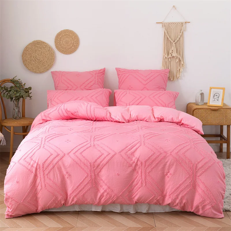 Set Copripiumino Trapuntato KAKKI 7 Pezzi Queen Size: Stile Shabby Chic Rosa Cipria Con Frange, Per Tutte Le Stagioni.