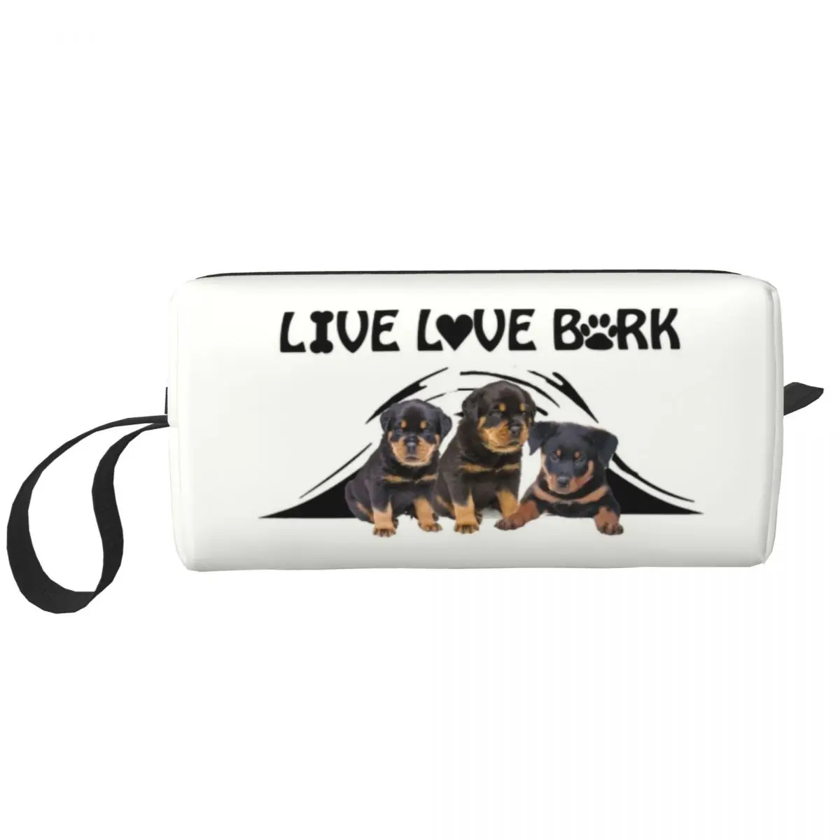 

Live Love Bark Rottweiler Puppies Toiletry Bag Portable Animal Dog Cosmetic Makeup Organizer Women Beauty Storage Dopp Kit Box
