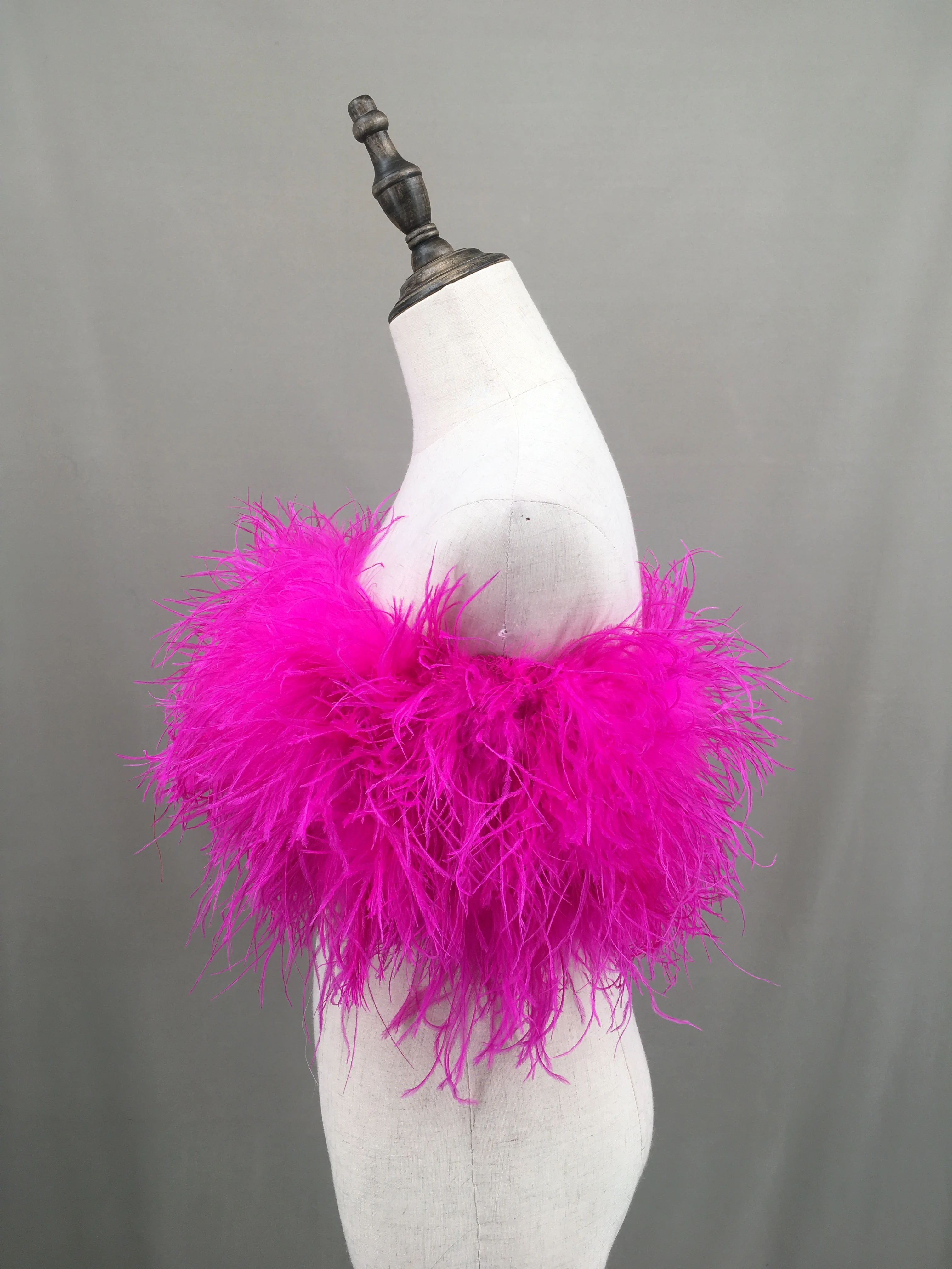 Stock On Sale Feather Tube Top Strapless Vest Mini Top Furry For Party Fustian Hot Pink Color Chest Wrap high 20 cm