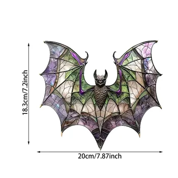 Bat Stained Glass Window Pendant Bat Suncatcher Halloween Decoration Bat Decor Hanging For Home Kitchen Light Garland Plug in 6