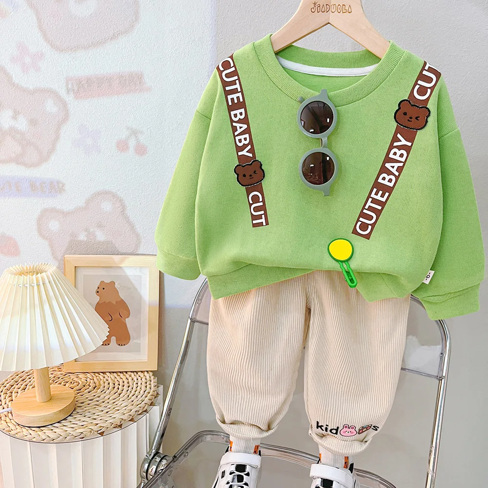 

0-5-year-old boy's carrying cartoon animal sweater set casual children's spring and autumn foreign style children's clothing