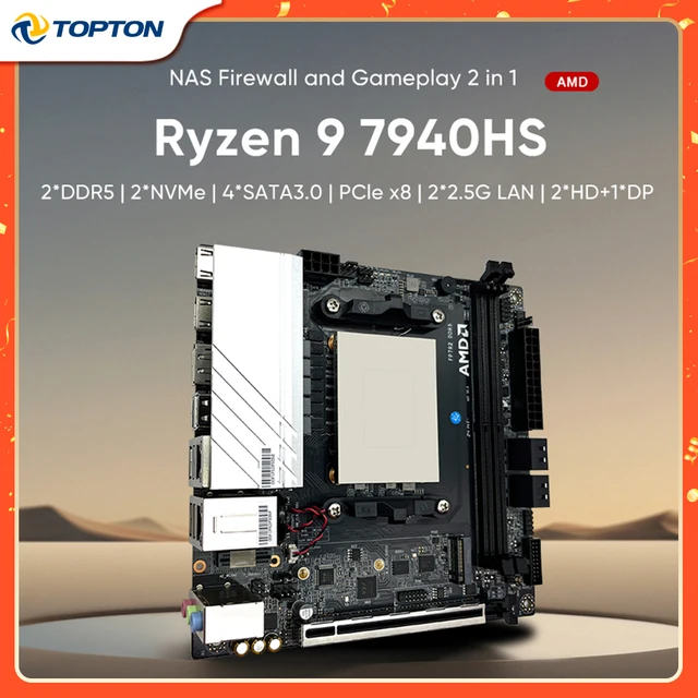 Материнская плата Topton N17 AMD Ryzen 9 7940HS NAS R7 7840HS 2xnvme 4xSATA3.0 1x PCIEx8 2xDDR5 2x2,5G LAN 17x17 игровая материнская плата ITX 1