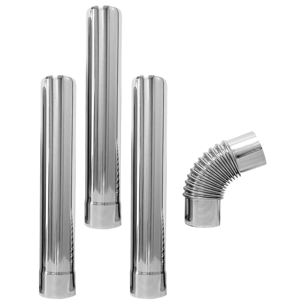 

3 Pcs Chimney Flue Pipe Metal Straight for Stainless Steel Tube Elbow 90° Connector Adapter