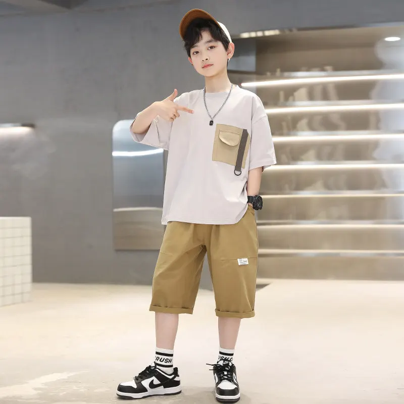 

Boys Summer Suit New Fashion Kids Short Sleeve T-shirt + Shorts 2pc Sports Casual Outfits for Teenager Boy Clothing Sets 4-14Yrs