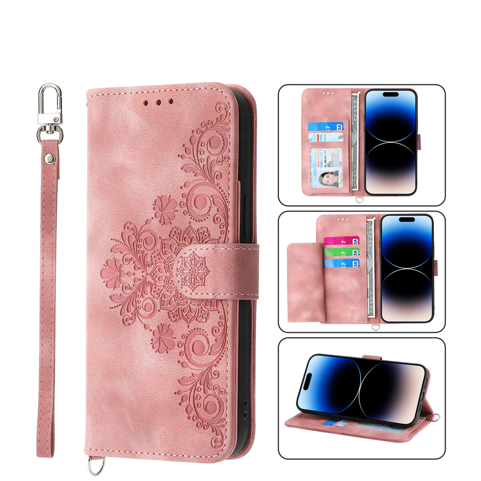 Elegant Leather Crossbody Wallet Case with Wrist Strap & Card Slots