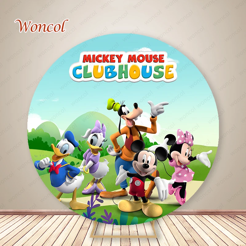 Topolino Clubhouse Sfondo Rotondo Mickey Minnie Mouse Donald Duck Daisy Photo Fondale Kid Birthday Disney Decor Banner