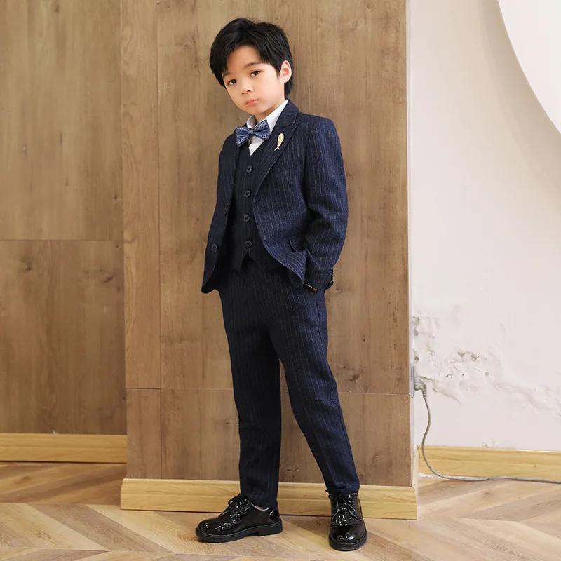 JUCPKID Children Boys Wedding Suit Kids Boys Blue Striped Blazer 5/6 Piece Suits 1-10Y Boys Child Suit Elegant Boys Kids Costume