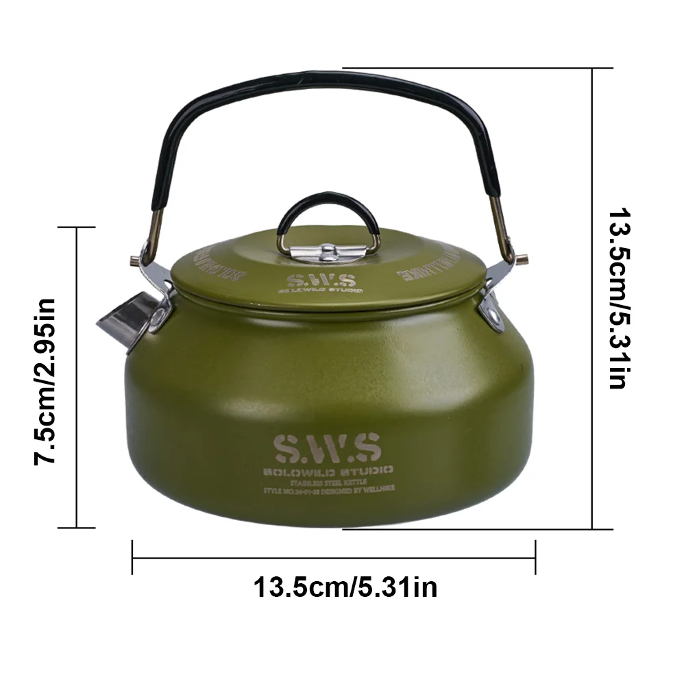 1L Outdoor Camping Kettle with Handle 304 Stainless Steel Water Kettle Lightweight Coffee Pot Tourist Cookware Supplies
