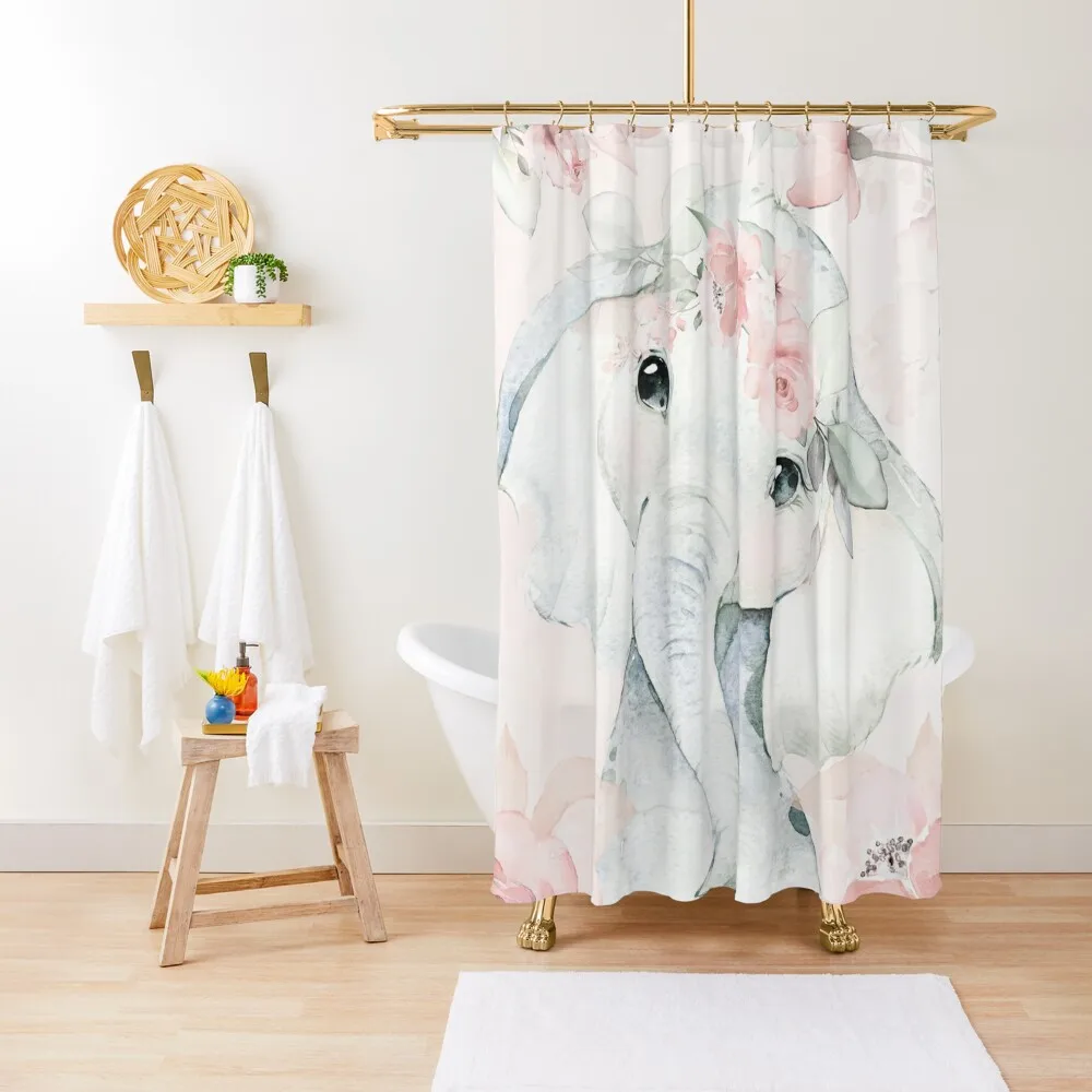 

Floral Boho Elephant Blush Zoo Animal Shower Curtain Accessories For Shower And Services In The Bathroom Curtain