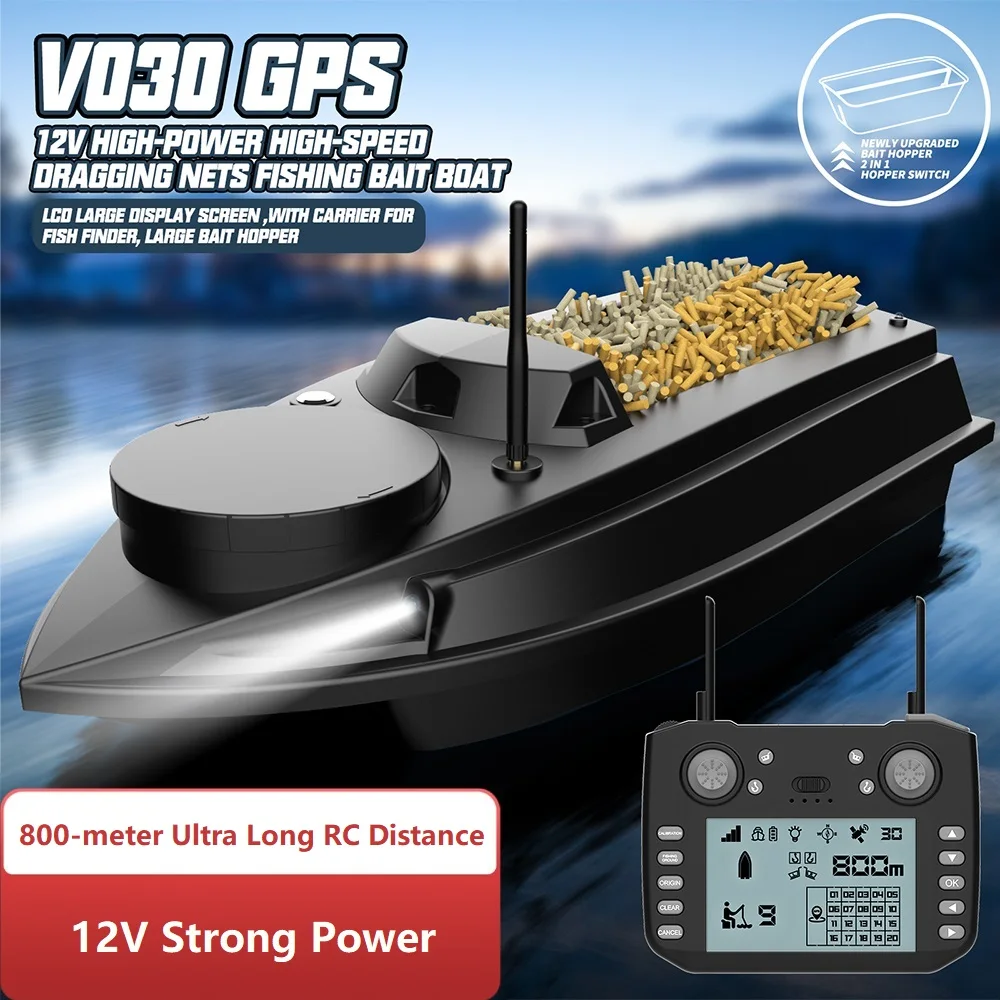 V030 RC Bait Mini Fishing Boat Multiple Ground 180 Anchor Points Sonar Fish Finder For Fishing Double Hook Pull Net