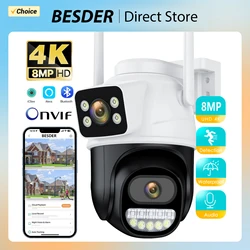 8MP 4K PTZ WiFi IP Camera Security Protection Dual Lens Screen Color Night Vision Auto Track CCTV Surveillance Camera ICSEE APP