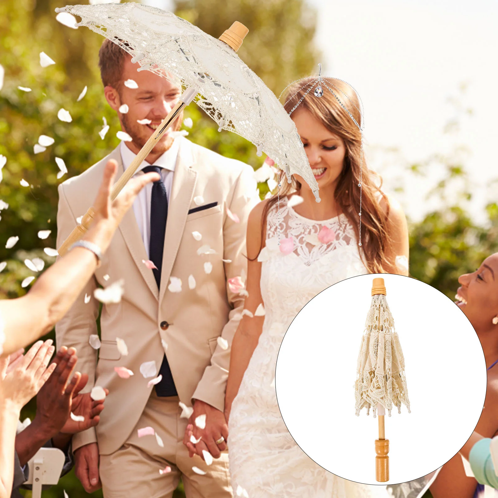 

Wedding Decoration Umbrella Photo Prop Vintage Accessories Japanese-style Lace Decorative Wood Bride Bridal Miss