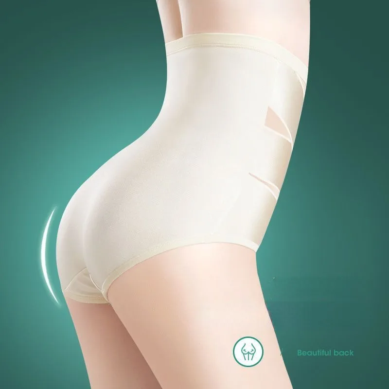2023 New Women High Waist Ice Silk Sexy Underwear Ladies Graphene Cotton Crotch Antibacterial Plus Size Body Shaping Belly Pants