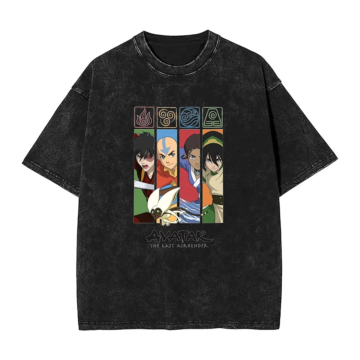 Maglietta Da Uomo The Last Airbender Group Character Panels Magliette Lavate Maglietta Estiva Hip Hop Abbigliamento Vintage In Cotone Regalo