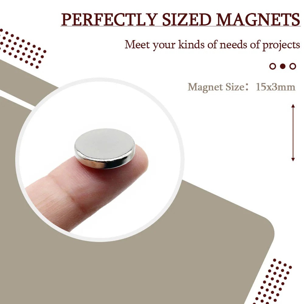 15 mm x 3 mm, superstarker runder Neodym-Magnet, leistungsstarke Magnete, N35, kleiner permanenter magnetischer NdFeB-Kühlschrankmagnet, 15 x 3 – Detail 4