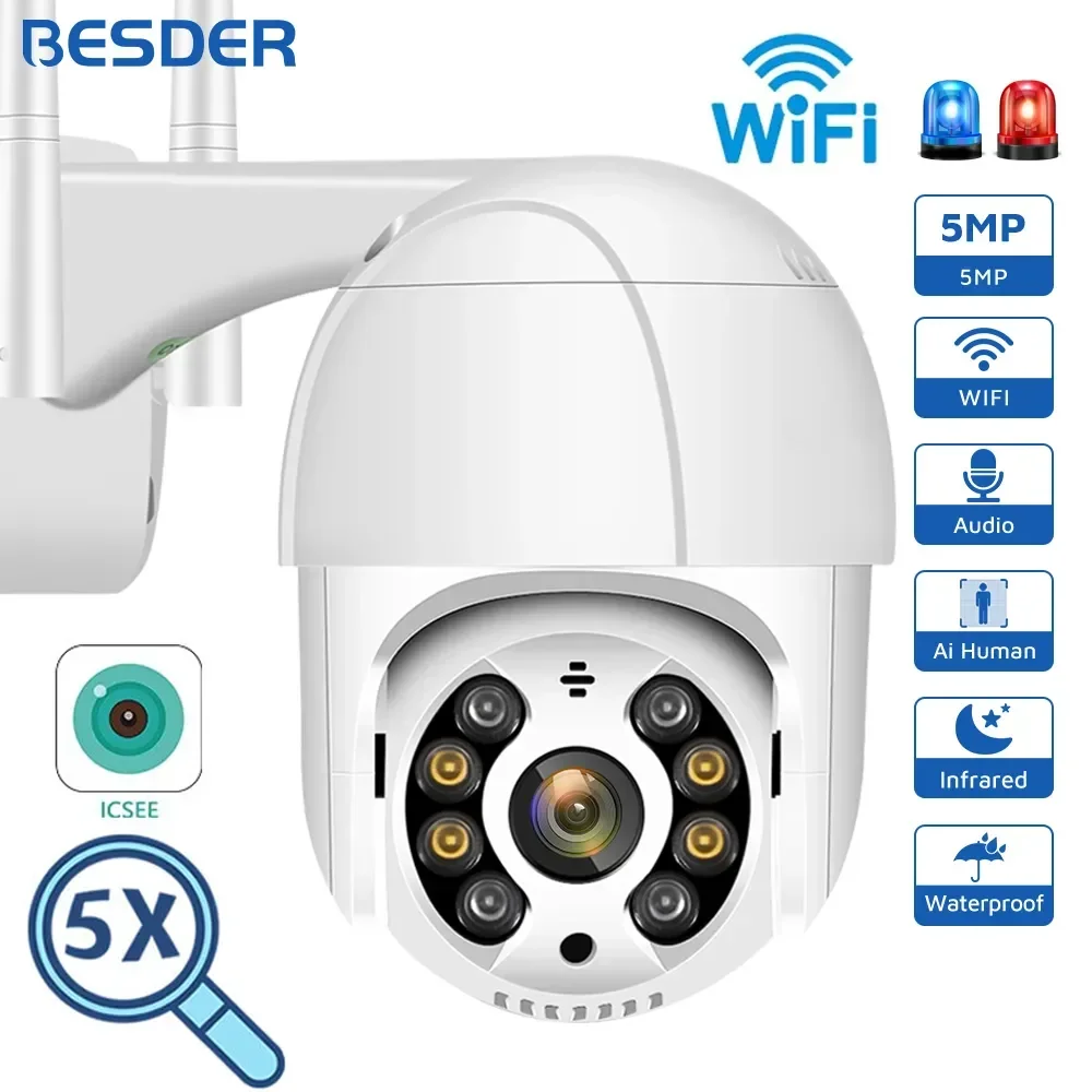 BESDER 4K 8MP 5MP Ultra HD PTZ WiFi IP Camera AI Human Detection 1080P UHD Audio IP Camera Auto Tracking P2P Video Surveillance 1