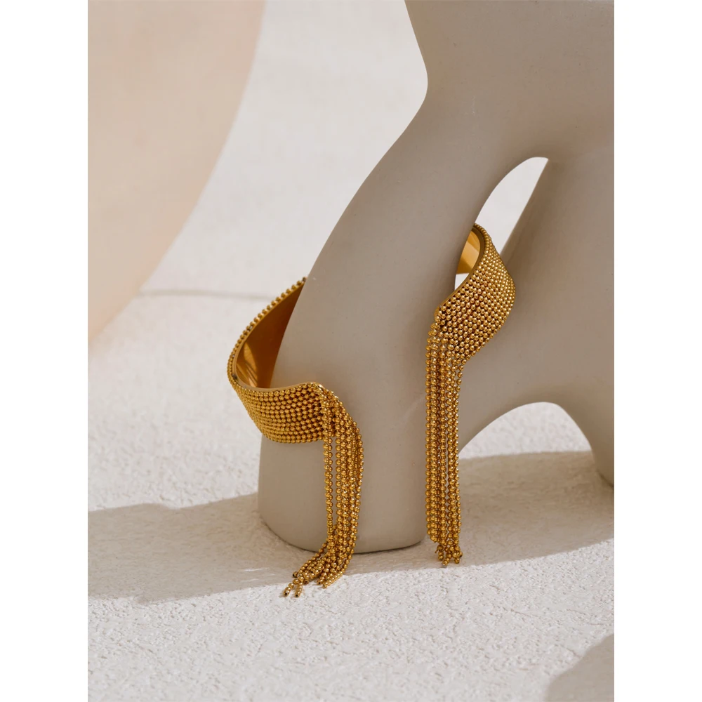 Yhpup Stainless Steel Chain Tassel Cuff Bracelet