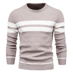 Autumn Men's Patchwork O-neck Slim Fit Sweater - EUR S 60-70kg (Khaki)