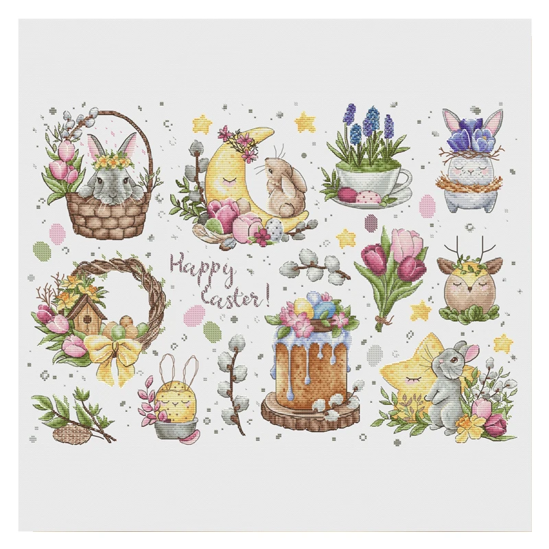 

Прекрасный Набор для вышивки счетным крестом, счастливый кролик, Пасхальный кролик, цветы животных, вышивка своими руками, украшение для дома, 40017