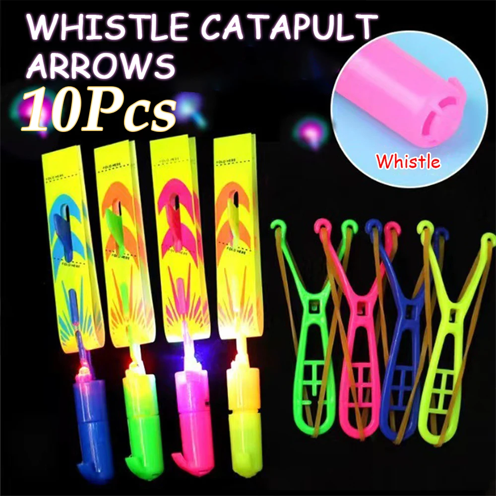 Slingshots Rocket Launcher 10Pcs LED Arrow Helicopters + 10Pcs Launchers Flying Toys Luminous Slingshot Toys for Kids Boys Girls