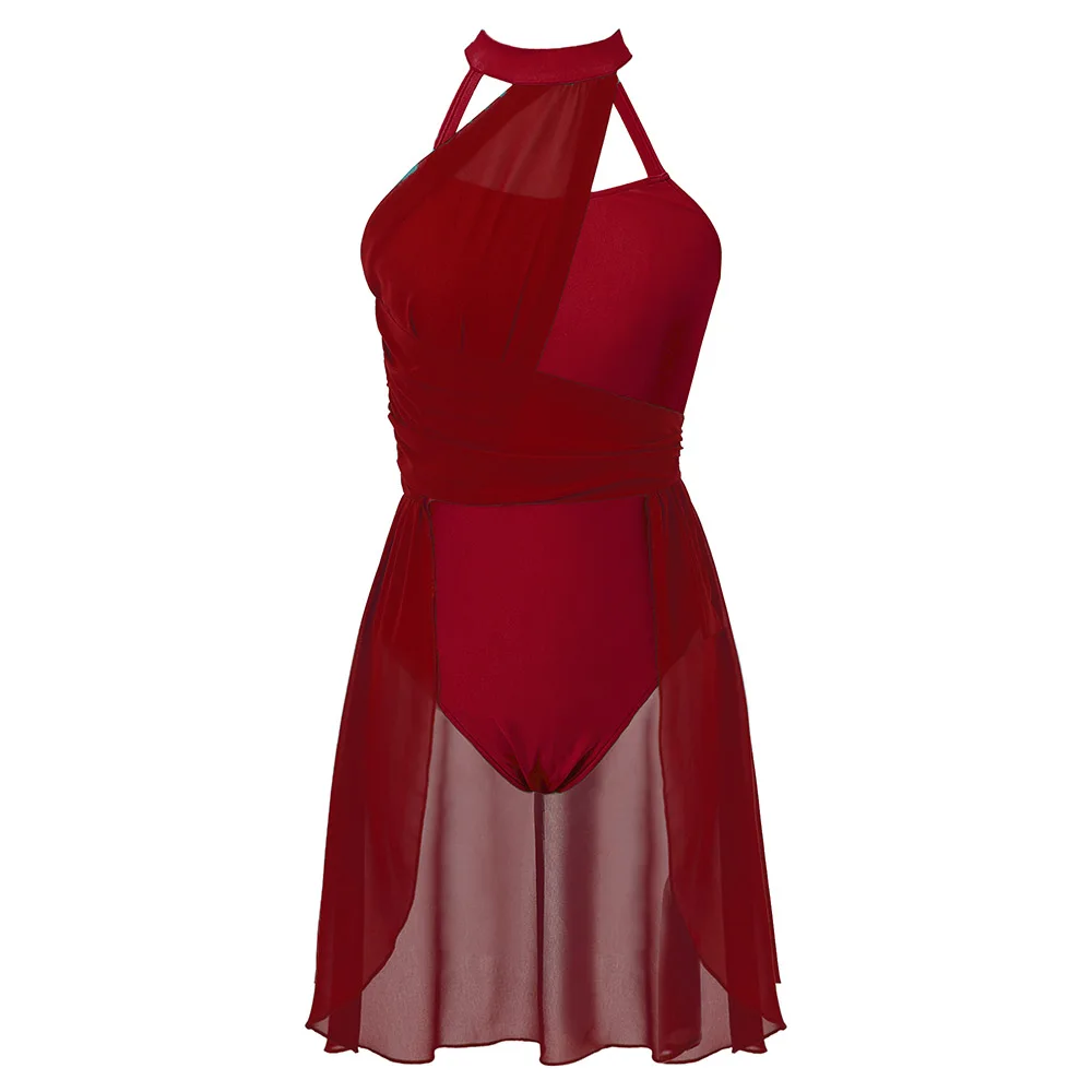 

Women Ballet Leotard Tutu Dress Sleeveless Gymnastics Workout Figure Ice Skating Dress Stage Contemporary Lyrical Dance Costumes