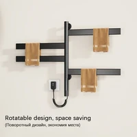 สีดําห้องน้ําผ้าเช็ดตัวอุ่น Rotatable ไฟฟ้าอุ่นผ้าเช็ดตัวสี่แท่งเครื่องทําความร้อนผ้าเช็ดตัวไฟฟ้า Rack สแควร์/รอบผ้าเช็ดตัวเครื่องเป่า 3