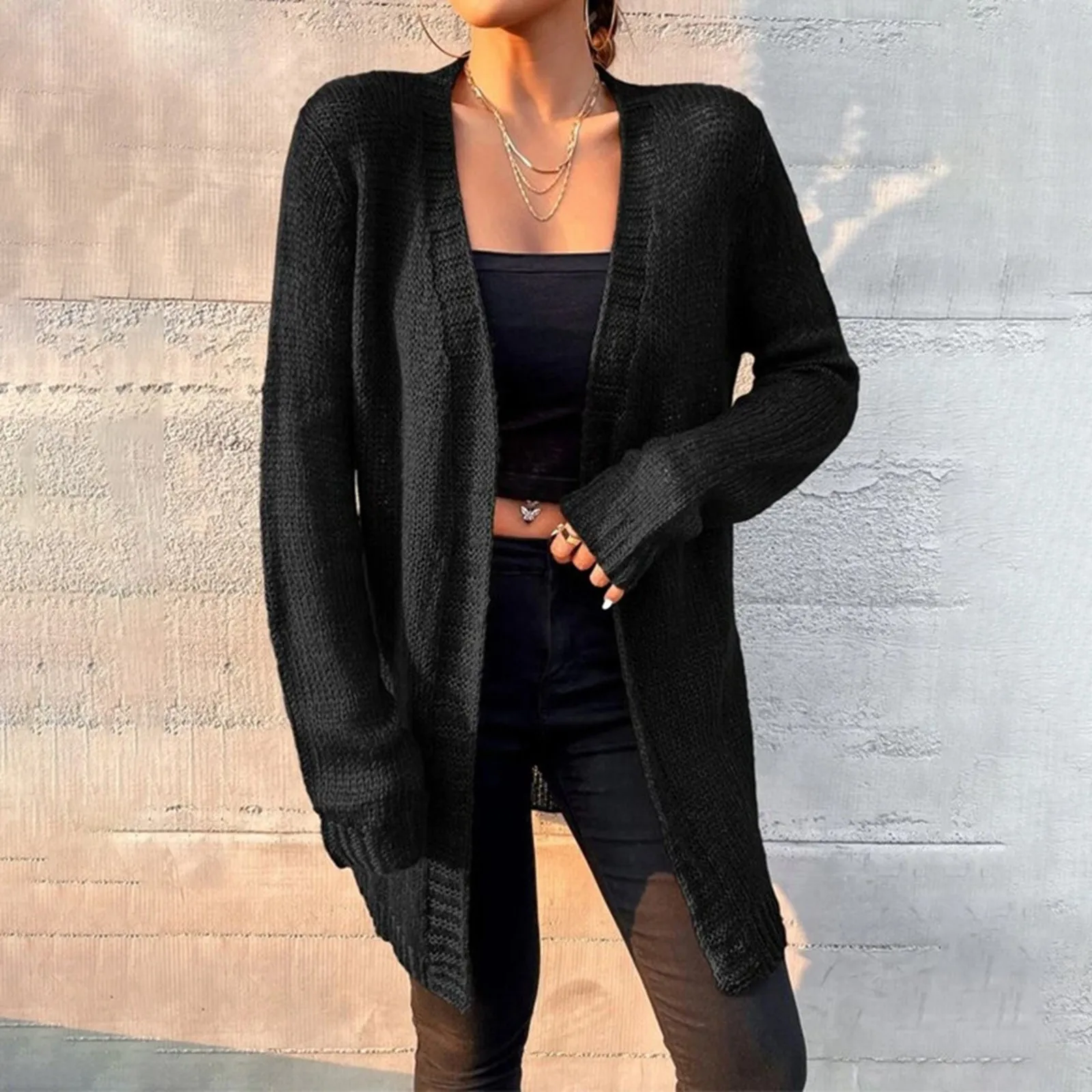 

Womens Button up Sweaters Women's Long Sleeve Knitted Cardigan Mid Length Casual Sweater For Women