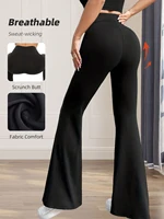 Pantalon évasé taille haute pour femmes, printemps et été, pantalon long noir à jambe fine, pantalon large et fin pour femmes minces 2