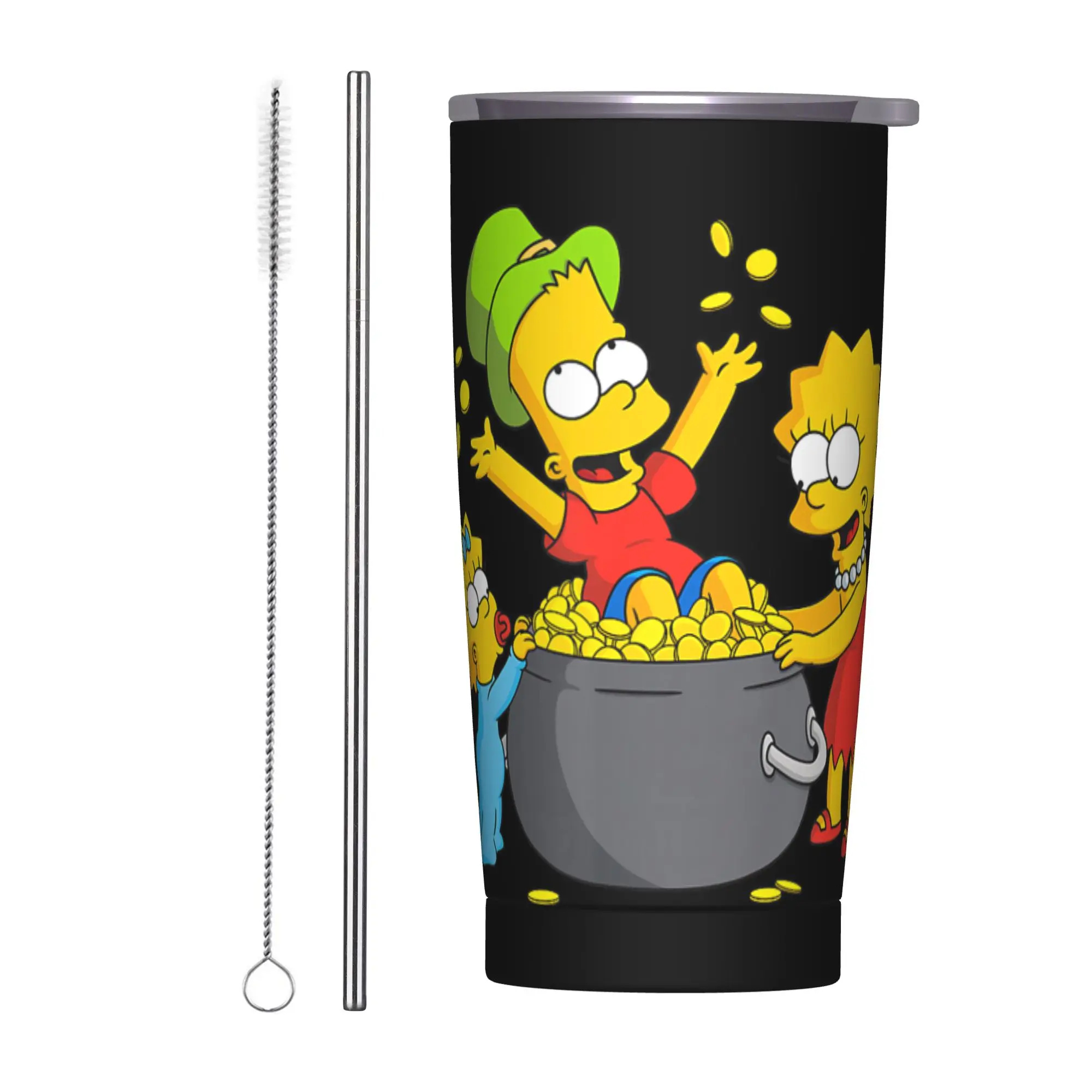 Stainless Steel Tumbler with The Simpsons Cartoon Design - Versatile Hot & Cold Beverage Cup