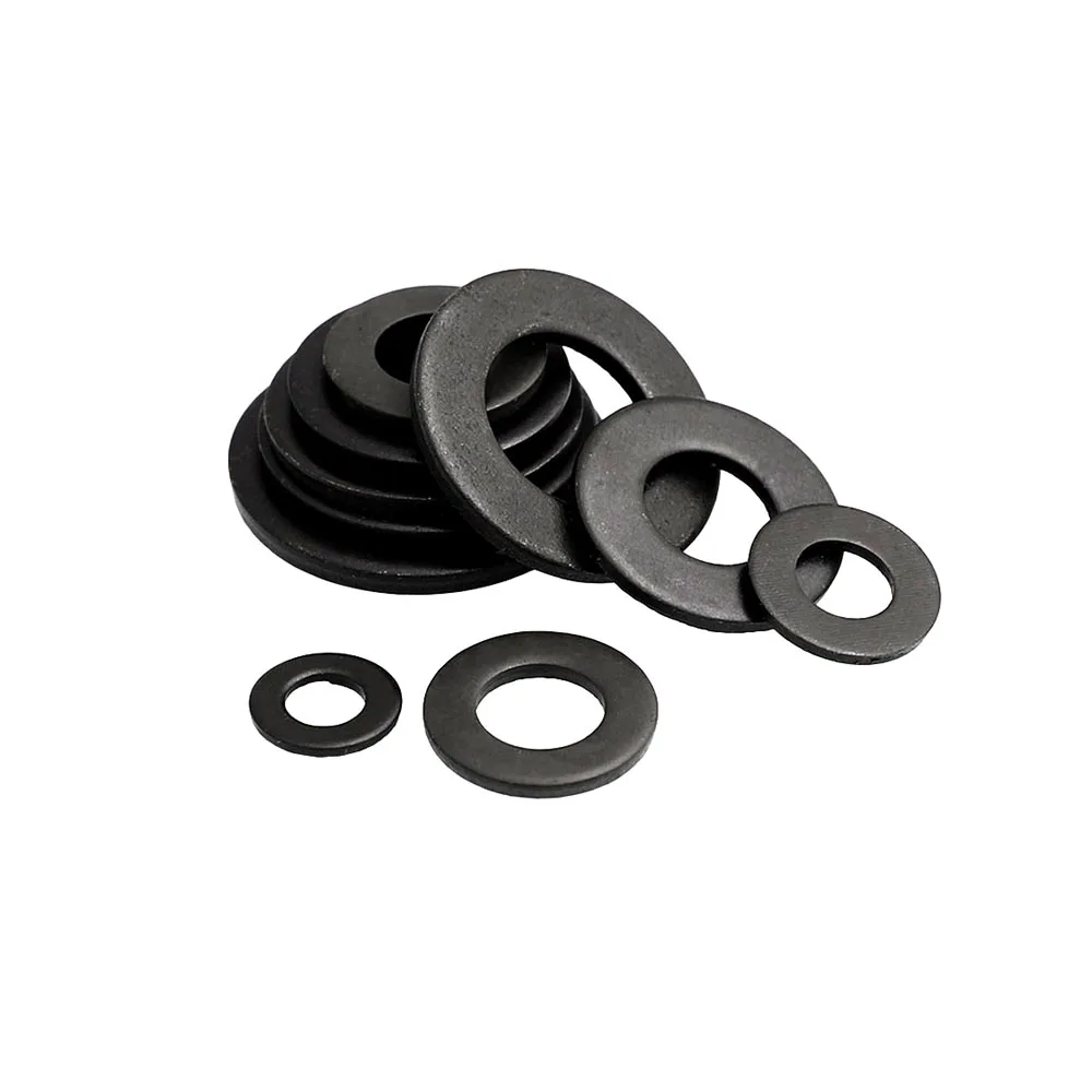 Black Plated Stainless Steel Flat Washers – Multiple Size Options Available